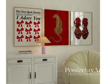 Gallery Retro Red Leopard Wall Art Set, Girly Red Prints, Aesthetic Apartment Decor, Trendy Cheetah, Aesthetic Red Y2K Wall Art for Bedroom, image 3