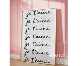 Je T’aime Wall Art Print | French Minimalist Typography Poster | Modern Black and White Aesthetic Decor | Scandinavian Printable Art, image 4