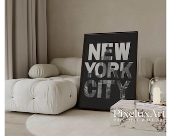 New York City Typography Poster, NYC Poster, New York Black And White Y2k Fashion Print, NYC Collage Apartment Print, Stylish Aesthetic Art, image 1