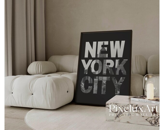 New York City Typography Poster, NYC Poster, New York Black…