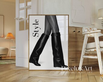 Style Black & White Fashion Poster, Magazine Cover Style Wall Art, Stockholm Style Modern Aesthetic Chic Apartment Decor, Luxury Boots Print, image 3