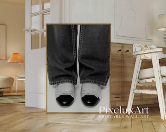 Black And White Shoes Art Print – Modern Stylish Girl Art for Dressing Room, Y2K Fashion Aesthetic Denim Poster, Stockholm Style Poster, image 4