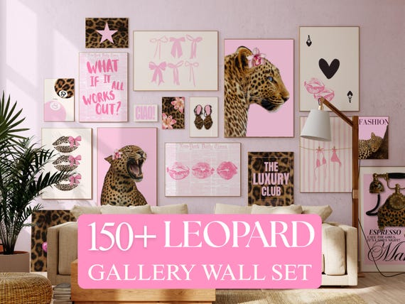 150+ Pink Y2K Gallery Leopard Wall Art Set