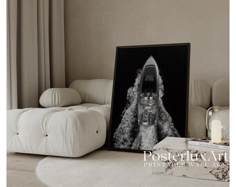 Luxury Yacht Wall Art | Black and White Ocean Print | Modern Minimalist Nautical Decor | Coastal Photography Poster, image 1