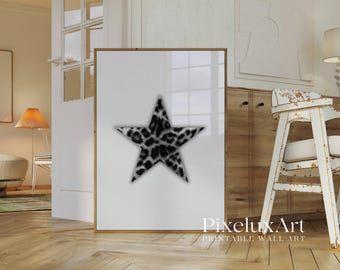 Black & White Leopard Star Wall Art | Stockholm Style Fashion Print | Chic Apartment Decor | Stylish Modern Collage Poster, image 3