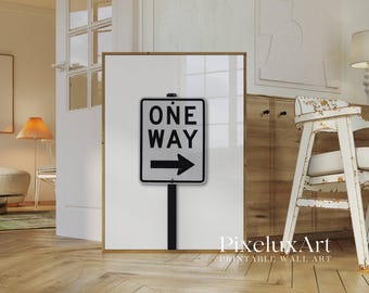 One Way Sign Minimalist Print, Stockholm Style Poster, Black and White Street Sign Print, Cool Y2K Fashion Prints, Stylish Chic Apartment, image 5