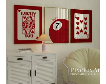 Set of 6 Red Girly Wall Art Set – Stylish Fashion Print Set, Lucky You, XOXO, Y2K Wall Art,  Aesthetic Chic Apartment Decor, Funky Wall Art, image 4