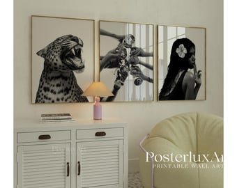 Stockholm Style Gallery Wall Set, Black and White Bundle Set of 6 – Fashion Wall Art, Leopard, Woman Portrait, Aesthetic Y2K Apartment Print, image 4