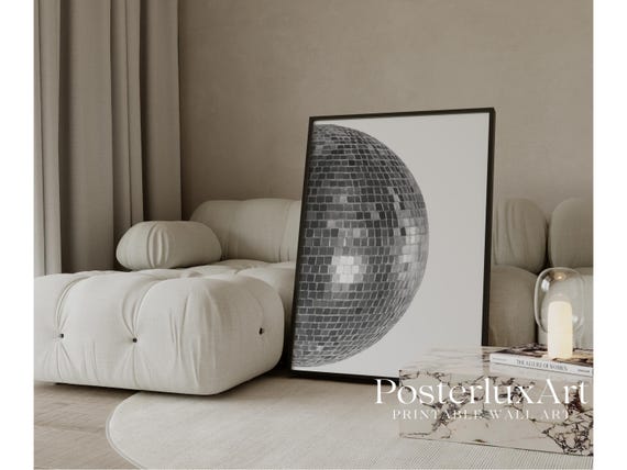 Black and White Disco Ball Wall Art Print