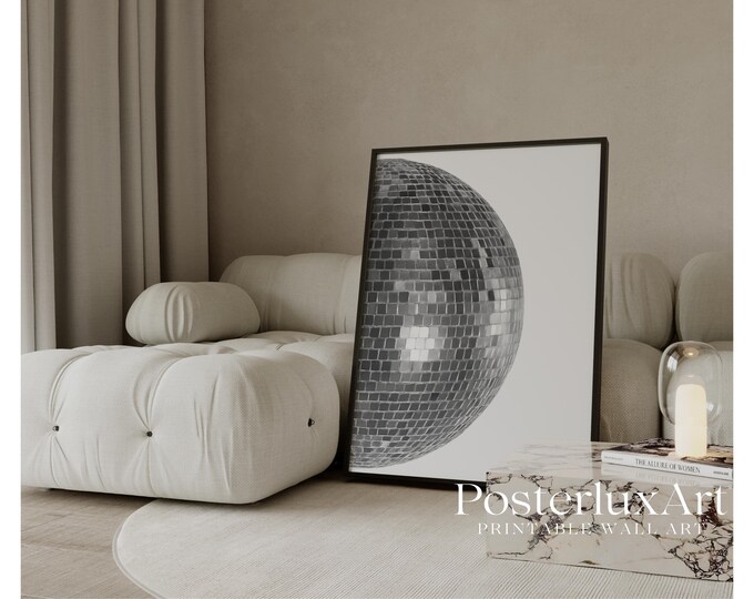 Black and White Disco Ball Wall Art Print, Stockholm Style…