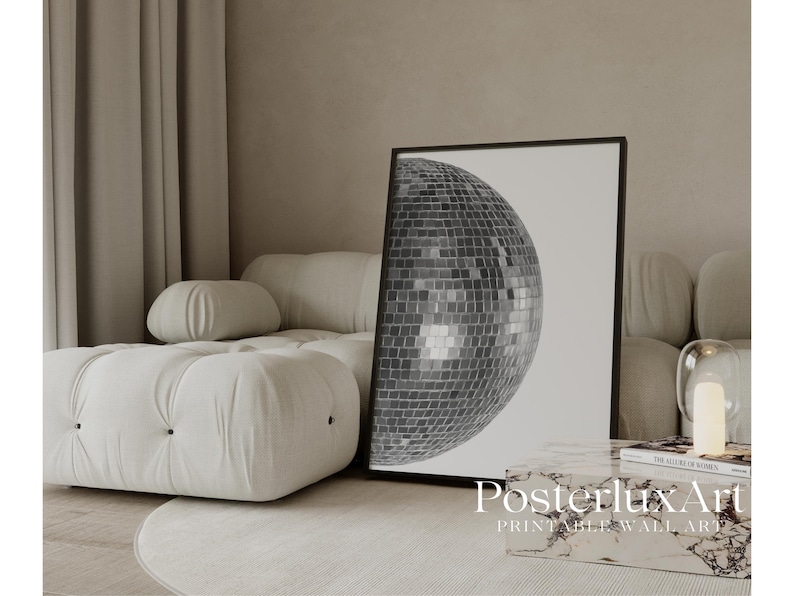 Black and White Disco Ball Wall Art Print