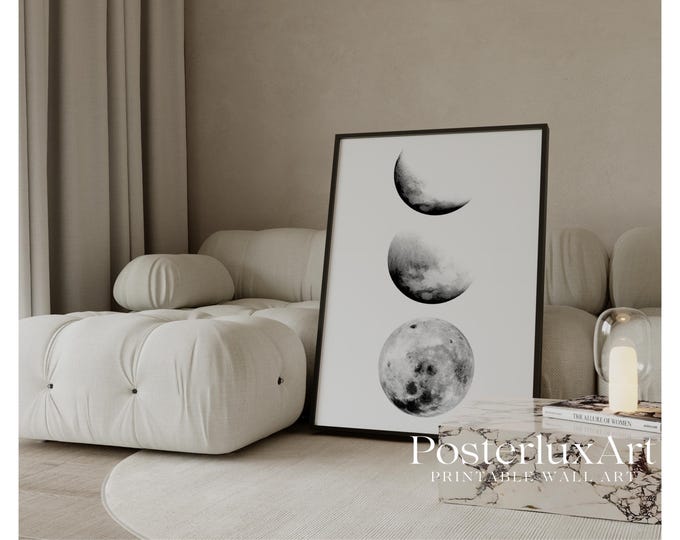 Stockholm Style Moon Phases Wall Art – Modern Lunar Moon…