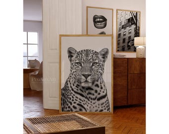 Black & White Leopard Fashion Wall Art, Stockholm Modern Aesthetic Chic Apartment Decor, Stylish Y2K Wall Art, Trendy Fashion Leopard Print, image 6