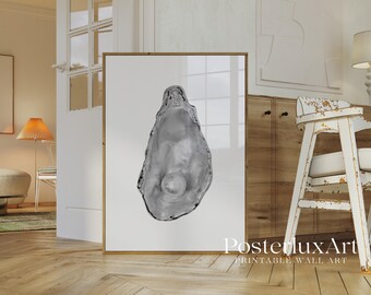 Stockholm Style Black and White Seashell Wall Art, Stockholm Aesthetic Oyster Print, Scandinavian Chic Apartment Decor, Stylish Y2K Wall Art, image 2