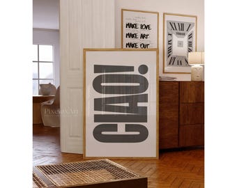 CIAO Typography Poster Italy Quote, Black & White Modern Bold Text Art, Italian Aesthetic Living Room Art, Ciao Print, Bold Textured Print,, image 6