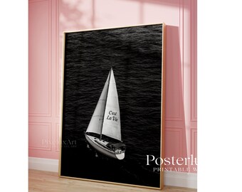 Stockholm Style Sailboat Wall Art, Black & White Nautical Aesthetic Print, Minimalist Ocean Poster, Coastal Decor for Living Room, image 5