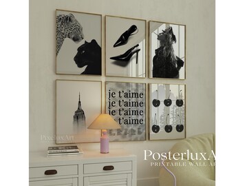 Stockholm Style Gallery Wall Set, Black and White Fashion Poster Bundle, Je T’aime Typography Art, Modern Scandinavian Decor, image 1