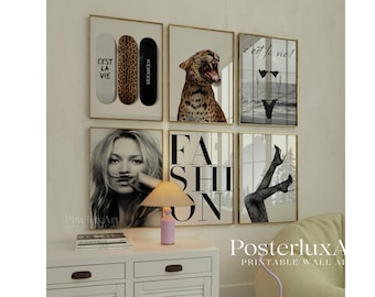 Stockholm Style Gallery Wall Set of 6, Super Model Fash,on Poster, Leopard Print, High Heels Photography, Modern Chic Decor, image 1
