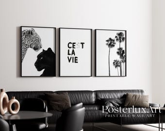 Stockholm Leopard Panther Wall Art Set | Modern Chic Stylish Black White Posters | Fashion Luxury Aesthetic Digital Prints, Apartment Decor, image 1