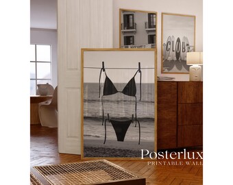 Black Bikini Poster, Black and White Beach Wall Art, Minimalist Summer Print, Coastal Photography Decor, Modern Printable Wall Art,, image 6