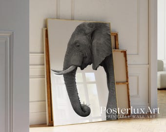 Minimal Elephant Print | Modern Black & White Wall Art | Scandinavian Animal Poster | Stylish Nature Elefant Bild, image 3