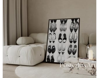 Black and White Vintage Heels Poster – Retro High Heels Wall Art, Luxury Shoe Print, Fashion Home Decor, Stockholm Style Heels Print
