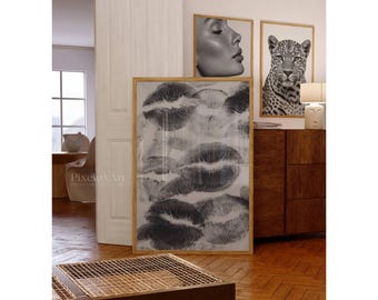 Kiss Lips Wall Art, Modern Kiss Lips Print, Black White Poster, Y2K Aesthetic Chic Fashion Print, Stockholm Style Art, Apartment Poster, image 6