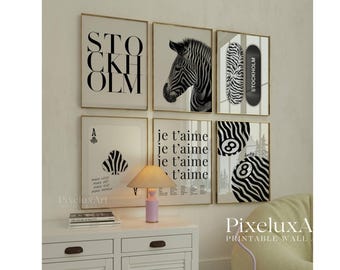 Zebra Black and White Fashion Wall Art Set – Stockholm Aesthetic Print, Cool Y2K Collage Prints, Zebra Stylish Chic Apartment Decor, image 1