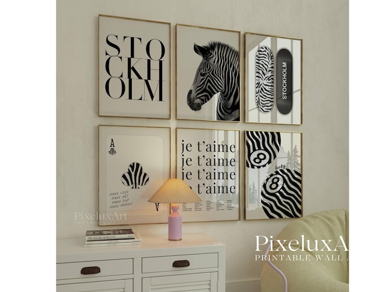 Zebra Black and White Fashion Wall Art Set