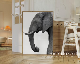 Minimal Elephant Print | Modern Black & White Wall Art | Scandinavian Animal Poster | Stylish Nature Elefant Bild, image 5