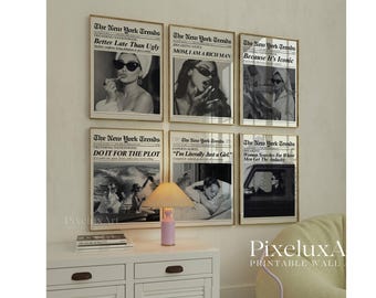 Set of 6 Trendy Newspaper Print – Girly Wall Art, Retro Dorm Room Decor, Black & White Newspaper Prints, Newspaper Wall Decor, Apartment Art, image 1