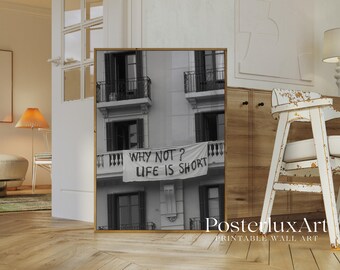 Why Not Life Is Short Poster, Stockholm Style Aesthetic Black & White Typography Print, Modern Motivational Quote Fashion Wall Art, image 3