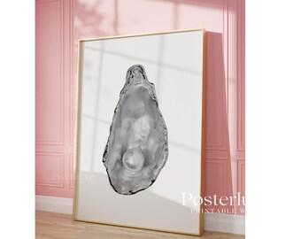 Stockholm Style Black and White Seashell Wall Art, Stockholm Aesthetic Oyster Print, Scandinavian Chic Apartment Decor, Stylish Y2K Wall Art, image 4