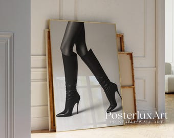 Black High Heel Boots Wall Art, Fashion Girl Poster, Minimal Chic Print, Stockholm Style Cool Girl Aesthetic Decor, image 3