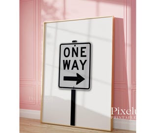 One Way Sign Minimalist Print, Stockholm Style Poster, Black and White Street Sign Print, Cool Y2K Fashion Prints, Stylish Chic Apartment, image 4