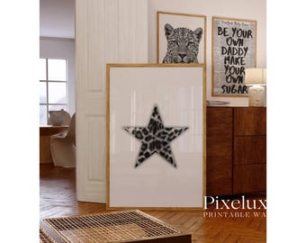 Black & White Leopard Star Wall Art | Stockholm Style Fashion Print | Chic Apartment Decor | Stylish Modern Collage Poster, image 6