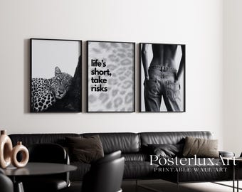 Stockholm Style Black & White Leopard Fashion Wall Art, Stockholm Modern Aesthetic Chic Apartment Print, Stylish Y2K Wall Art, Leopard Print, image 3