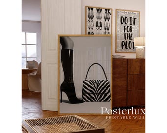 Black & White Luxury Heels Poster, High Heels Fashion Wall Art, Magazine Cover Zebra Wall Art, Stockholm Style Aesthetic Luxury Boots Print, image 6