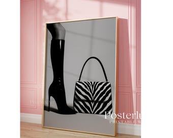 Black & White Luxury Heels Poster, High Heels Fashion Wall Art, Magazine Cover Zebra Wall Art, Stockholm Style Aesthetic Luxury Boots Print, image 5