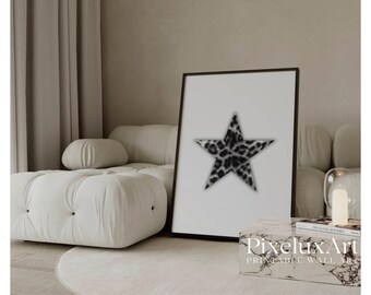Black & White Leopard Star Wall Art | Stockholm Style Fashion Print | Chic Apartment Decor | Stylish Modern Collage Poster, image 1