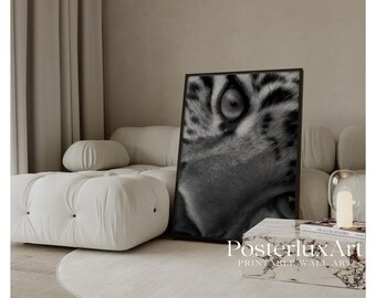 Black & White Leopard Wall Art Poster, Stockholm Style Jungle Y2k Fashion Print, Cheetah Wall Art, Animal Chic Aesthetic Stylish Print, image 1