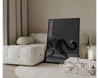 Minimal Leopard Wall Art Print, Black White Animal Photography Poster, Modern Neutral Wall Decor, Luxury Contemporary Printable Art, image 1