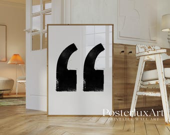 Quotation Mark Poster | Minimalist Black and White Wall Art | Modern Typography Print | Abstract Graphic Home Decor Printable, image 3