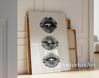 Black Lips Wall Art Print, Modern Scandinavian Aesthetic, Y2K Chic Woman Bedroom Decor, Stockholm Style Kiss Lips, image 3