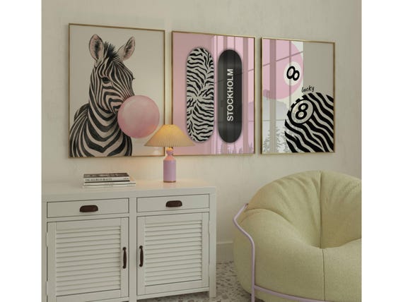 Pink Zebra Apartment Print Set
