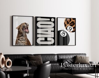 Trendy Leopard Stockholm Fashion Wall Art Set, Black White Modern Gallery Wall, 6 Aesthetic Posters, Y2K Chic Apartment Decor, Digital Print, image 6