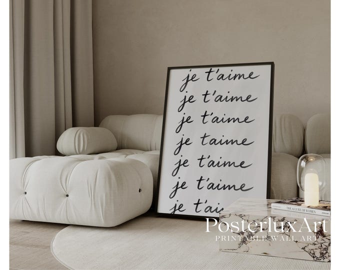 Je T’aime Wall Art Print | French Minimalist Typography…