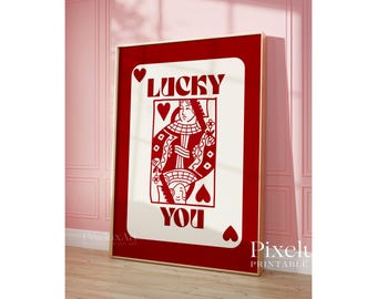 Set of 6 Red Girly Wall Art Set – Stylish Fashion Print Set, Lucky You, XOXO, Y2K Wall Art,  Aesthetic Chic Apartment Decor, Funky Wall Art, image 5