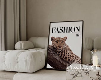 Fashion Leopard Wall Art Print, Modern Y2k Magazine Print, Cheetah Wall Art, Stylish Animal Chic Aesthetic Decor, image 1