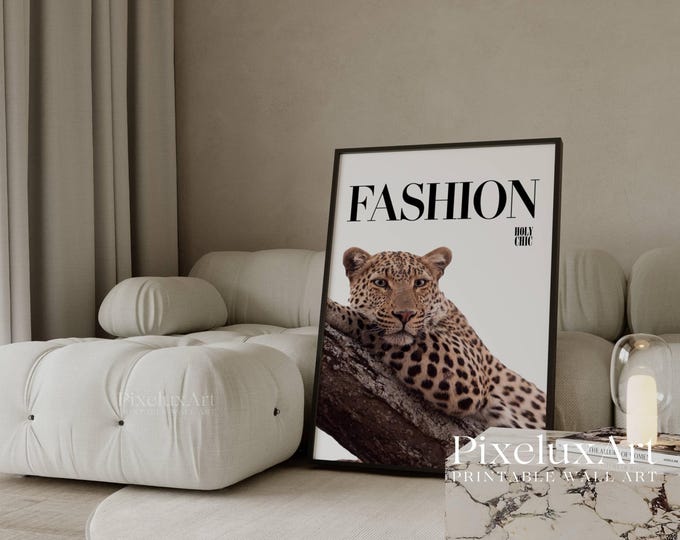 Fashion Leopard Wall Art Print, Modern Y2k Magazine Print…